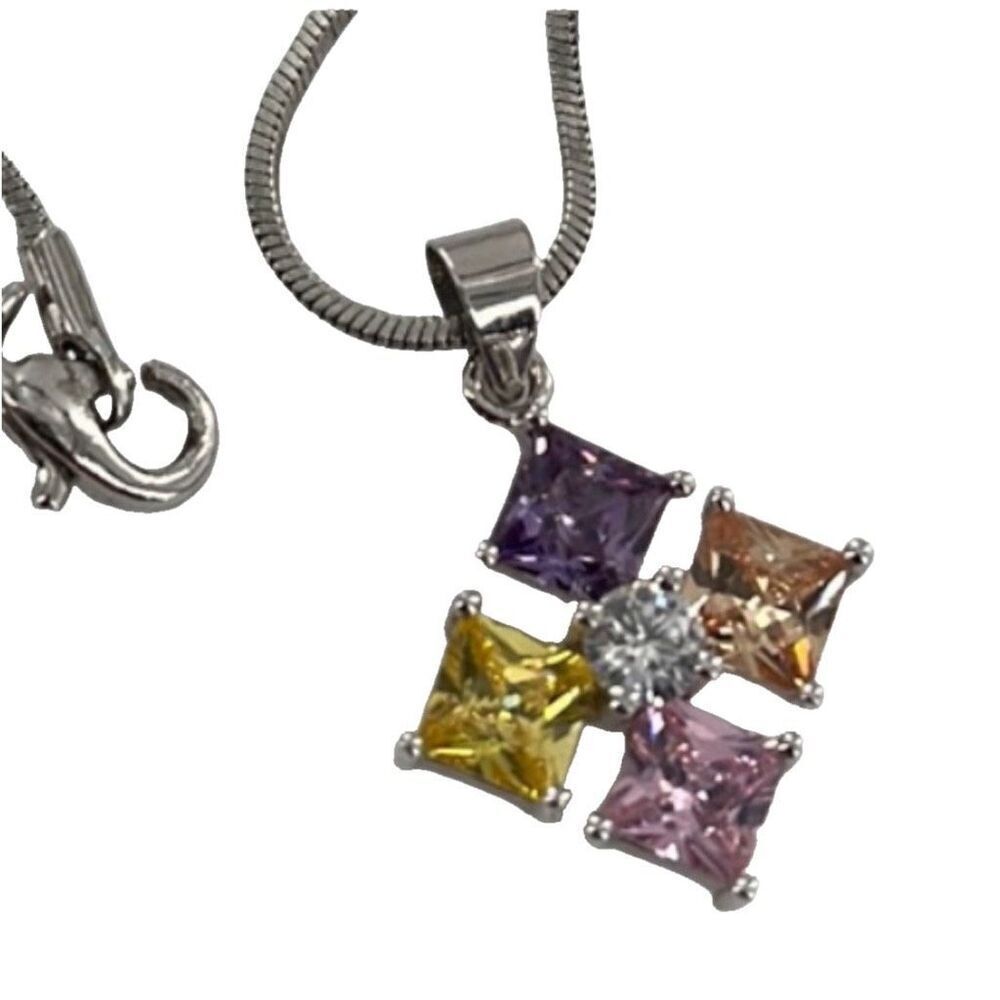 Sterling silver CZ pendant necklace.